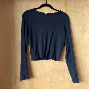 Amo Navy Long Sleeve Waffle Top